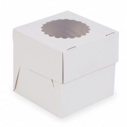 Коробка OSQ MUF на 1 капкейк с окном, 2 стороны белая-крафт, 10 х 10 х 10 см